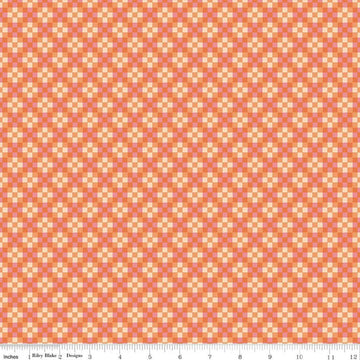 Image of Virginia Rose Patchwork Orange quilting cotton by Katherine Lenius for Riley Blake Designs. Features squares on an orange background. Cute Little Fabric Shop