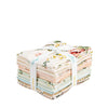 A bundle of colorful fabric swatches tied together with a white ribbon.