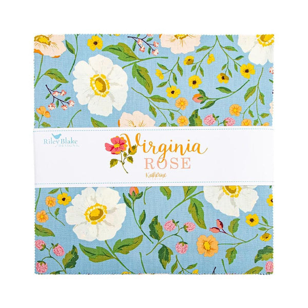 The image is a fabric sample with a floral pattern in shades of blue, yellow, and white. The fabric appears to be a quilt or a textile product.