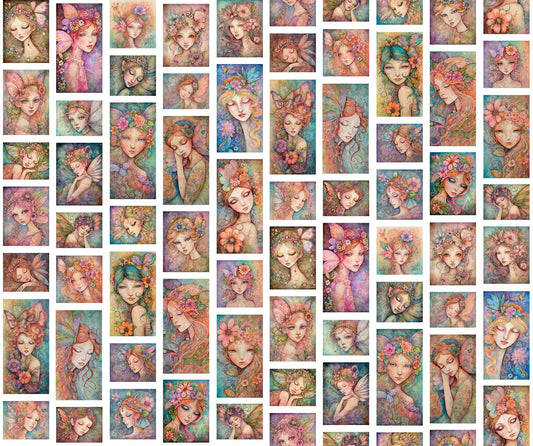 DEAL Enchanted Fairy Portrait Patches 30760 White Z - - QT Fabrics - Fairies Faeries Fae Magic - Quilting Cotton Fabric