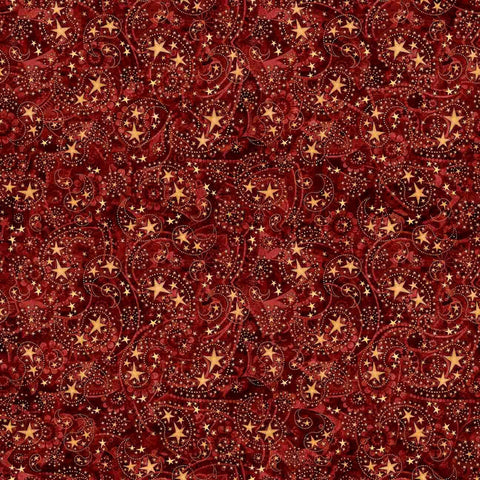 Image of 1776 Paisley & Stars Brick quilting cotton fabric by Morris Creative Group for QT Fabrics. Features paisley on a red background. Cute Little Fabric Shop