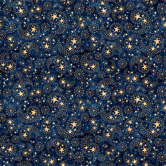 Image of 1776 Paisley & Stars Dark Navy quilting cotton fabric by Morris Creative Group for QT Fabrics. Features paisley on a blue background. Cute Little Fabric Shop