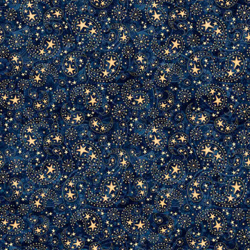 Image of 1776 Paisley & Stars Dark Navy quilting cotton fabric by Morris Creative Group for QT Fabrics. Features paisley on a blue background. Cute Little Fabric Shop
