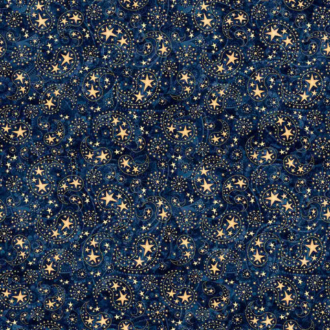 Image of 1776 Paisley & Stars Dark Navy quilting cotton fabric by Morris Creative Group for QT Fabrics. Features paisley on a blue background. Cute Little Fabric Shop