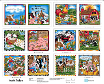 Fabric Books Down On The Farm Book Panel 26764 Multi X - by QT Fabrics - Animals Barn - Quilting Cotton Fabric