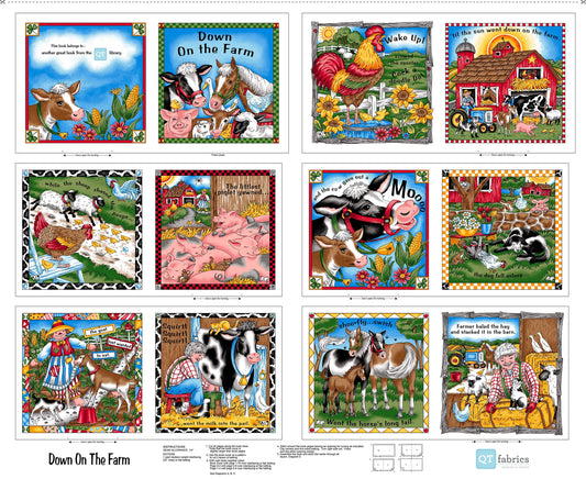 Fabric Books Down On The Farm Book Panel 26764 Multi X - by QT Fabrics - Animals Barn - Quilting Cotton Fabric