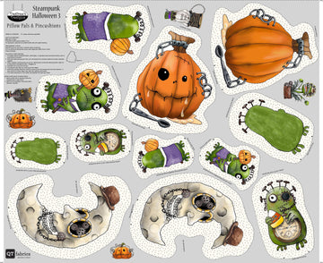 SALE Steampunk Halloween 3 Sew N' Go Halloween Character Panel 31225 Multi X - QT Fabrics - Spooky Season Pumpkin - Quilting Cotton Fabric