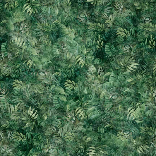 SALE Eye of the Tiger Eyes 30478 Spruce G - QT Fabrics - Leaves Tigers - Quilting Cotton Fabric