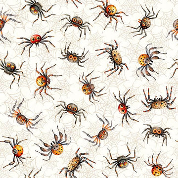 Jeepers Creepers Spiders 31015 Cream E - QT Fabrics - Insects Spider Webs Halloween Spooky Season - Quilting Cotton Fabric