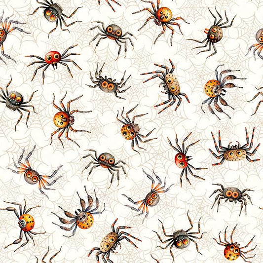 Jeepers Creepers Spiders 31015 Cream E - QT Fabrics - Insects Spider Webs Halloween Spooky Season - Quilting Cotton Fabric