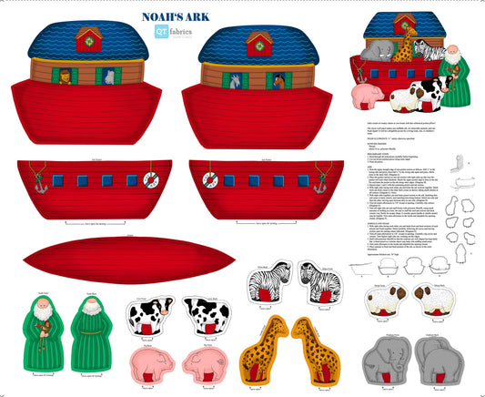 Fabric Books Noah's Ark Stuffable Panel 27433 Multi X - QT Fabrics - Baby Toy Animals Boat - Quilting Cotton Fabric