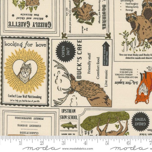 22" End of Bolt - The Great Outdoors Vintage Forest 20881 Cloud - Moda Fabrics - Animals Text - Quilting Cotton Fabric