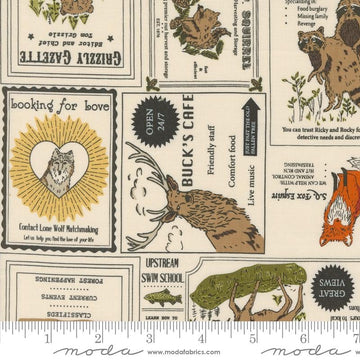 22" End of Bolt - SALE The Great Outdoors Vintage Forest 20881 Cloud - Moda Fabrics - Animals Text - Quilting Cotton Fabric