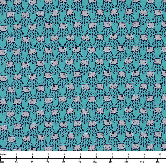 SALE Nautilus Dancing Jellyfish CX10400 Aqua - Michael Miller Fabrics - Juvenile Children's Ocean Undersea Blue - Quilting Cotton Fabric