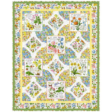 SALE Wildflower Garden Throw Quilt Kit - QT Fabrics - Pattern Fabric - Floral Flowers Leaf Leaves - Quilting Cotton Fabric