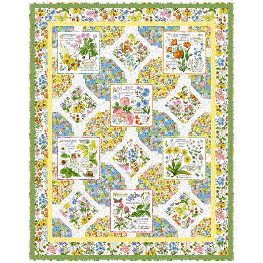 Wildflower Garden Throw Quilt Kit - QT Fabrics - Pattern Fabric - Floral Flowers Leaf Leaves - Quilting Cotton Fabric