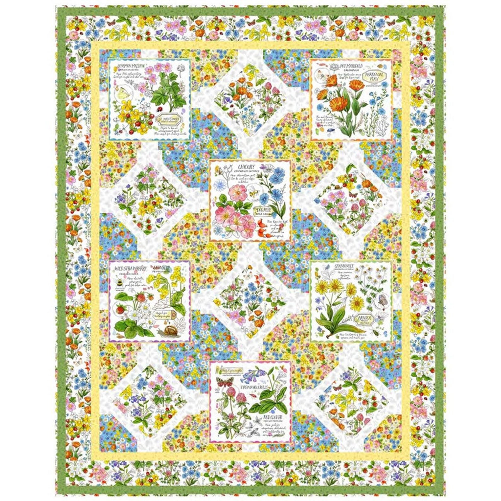Wildflower Garden Throw Quilt Kit - QT Fabrics - Pattern Fabric - Floral Flowers Leaf Leaves - Quilting Cotton Fabric