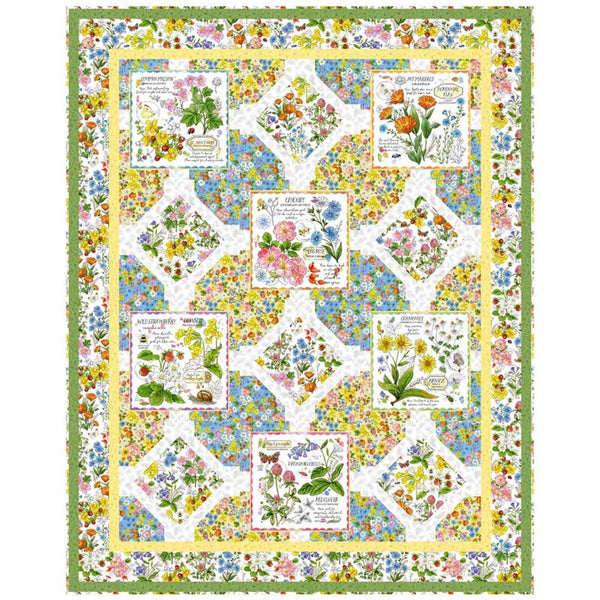 Wildflower Garden Throw Quilt Kit - QT Fabrics - Pattern Fabric - Floral Flowers Leaf Leaves - Quilting Cotton Fabric