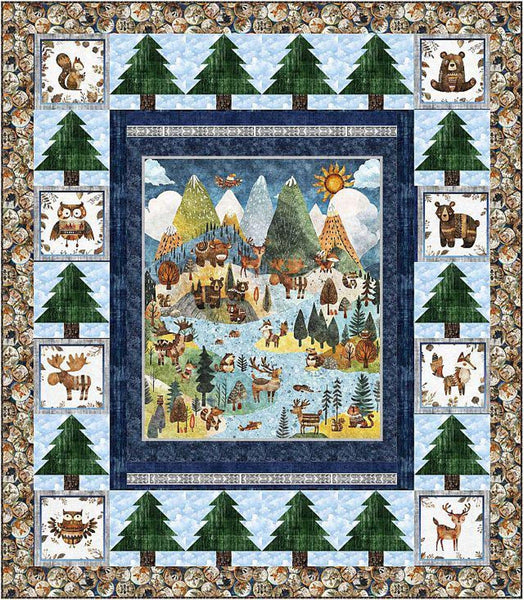 Bear Mountain Quilt Kit - QT Fabrics - Pattern Fabric - Outdoors Nature Wildlife - Bearsville - Quilting Cotton Fabric