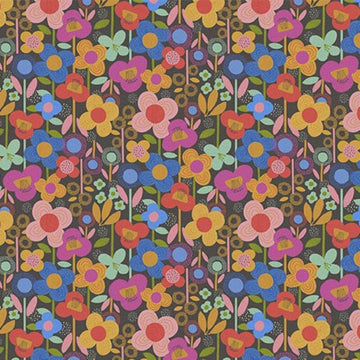 Bee Beary Happy Floral 31676 Brown A - QT Fabrics - Flowers Blossoms Leaf Leaves - Quilting Cotton Fabric