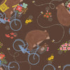Bee Beary Happy Bears On Bikes 31672 Brown A - QT Fabrics - Animal Bicycle Flowers - Quilting Cotton Fabric