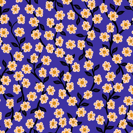 Hello Alice Garden RS2128 Blacklight - Moda Fabrics - Floral Flowers Leaf Leaves - Ru- Star - Quilting Cotton Fabric