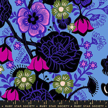 Hello Alice Floral RS2121 Lindley Blue - Moda Fabrics - Flowers Blossom Leaf Leaves - Ru- Star - Quilting Cotton Fabric