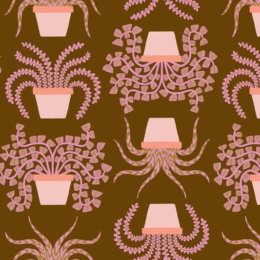 SALE Calathea Planties RS5182 Cocoa - Moda Fabrics - Potted Plants Leaf Leaves - Ru- Star - Quilting Cotton Fabric