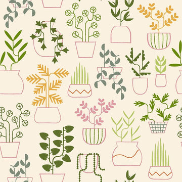 Calathea Houseplant RS5184 Natural - Moda Fabrics - Potted Plants Leaf Leaves - Ru- Star - Quilting Cotton Fabric