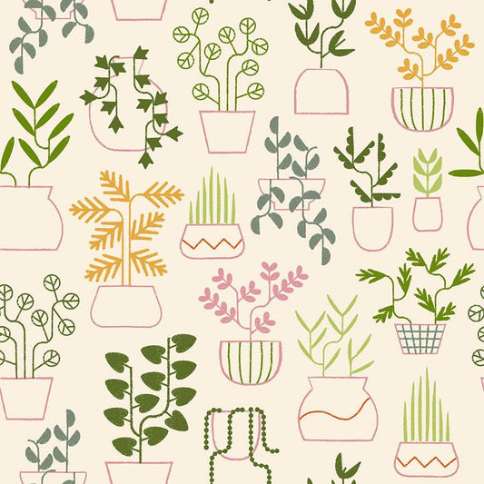 Calathea Houseplant RS5184 Natural - Moda Fabrics - Potted Plants Leaf Leaves - Ru- Star - Quilting Cotton Fabric