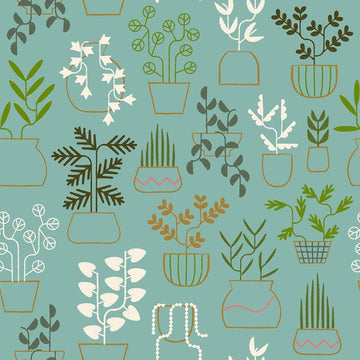 Calathea Houseplant RS5184 Water - Moda Fabrics - Potted Plants Leaf Leaves - Ru- Star - Quilting Cotton Fabric