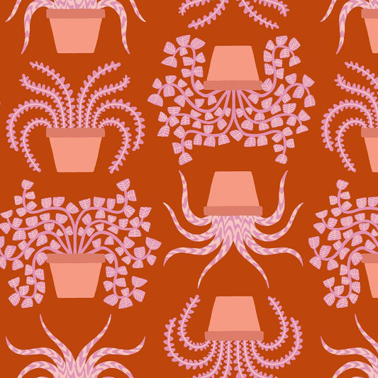 Calathea Planties RS5182 Cayenne - Moda Fabrics - Potted Plants Leaf Leaves - Ru- Star - Quilting Cotton Fabric