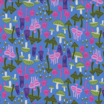 Hello Alice Mushroom RS2124 Lindley Blue - Moda Fabrics - Nature Outdoors Plants - Ru- Star - Quilting Cotton Fabric
