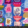 SALE Hello Alice Tea RS2122 Blue Ribbon - Moda Fabrics - Teacups Mugs Novelty Houseware - Ru- Star - Quilting Cotton Fabric
