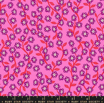 Hello Alice Garden RS2128 Lipstick - Moda Fabrics - Floral Flowers Leaf Leaves - Ru- Star - Quilting Cotton Fabric