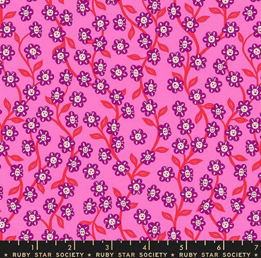 Hello Alice Garden RS2128 Lipstick - Moda Fabrics - Floral Flowers Leaf Leaves - Ru- Star - Quilting Cotton Fabric