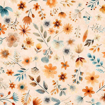 Sugar, Spice, Everything Nice Small Floral 31601 Light Peach C - QT Fabrics - Flowers Leaf Leaves - Quilting Cotton Fabric