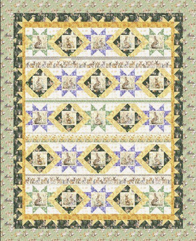 SALE Hunny Bunny Hopscotch Quilt Kit - QT Fabrics - Pattern Fabric - Easter Rabbits Spring - Quilting Cotton Fabric