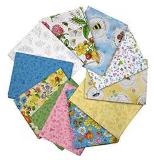 SALE Healing Garden Fat Quarter Bundle 11-Piece - QT Fabrics -  Precut - Floral Flowers Leaf - Quilting Cotton Fabric