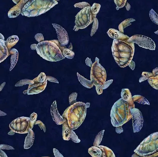 MINKY Sea Turtle Toss 60" Wide 30044 Navy - QT Fabrics - Turtles Animals Scattered - 100% Polyester
