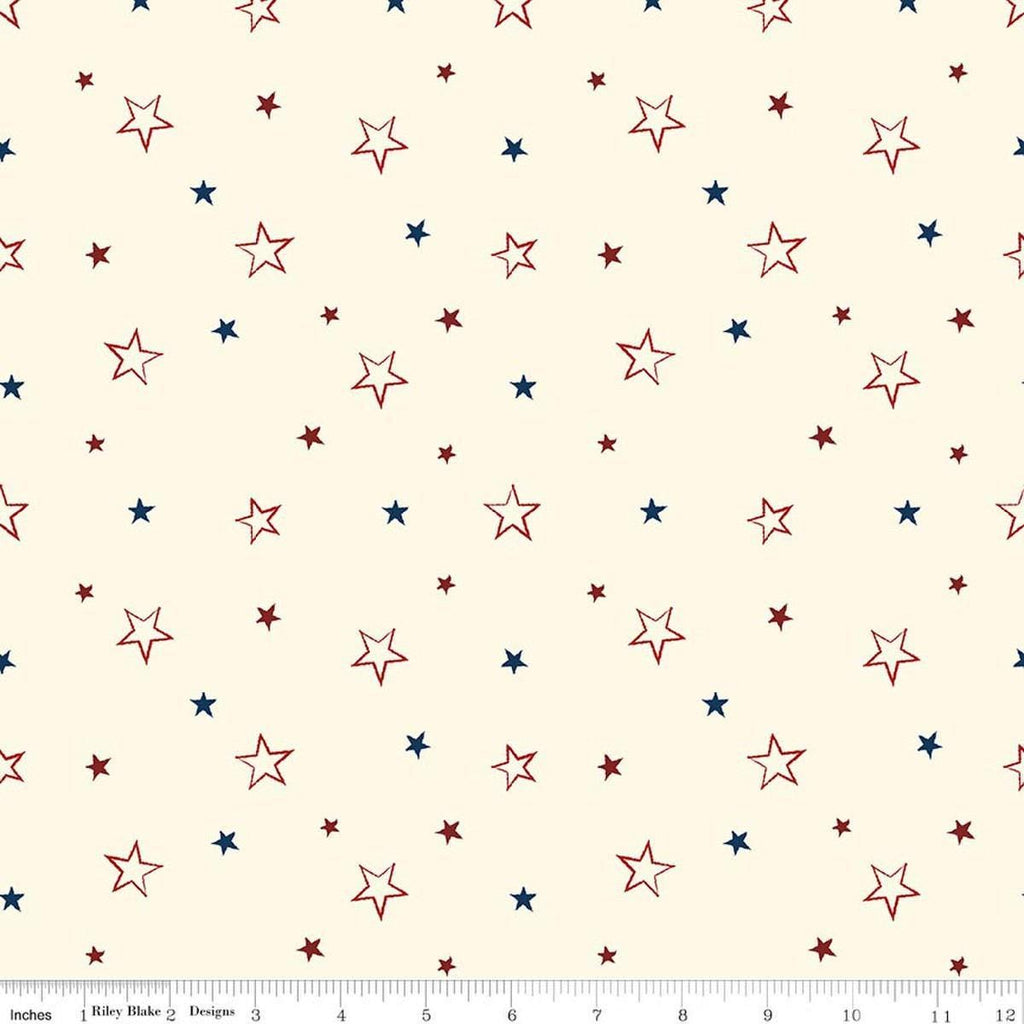 Image of American Honor Stars Cream quilting cotton fabric by Vicki Gifford for Riley Blake Designs. Features stars on a cream background. Cute Little Fabric Shop
