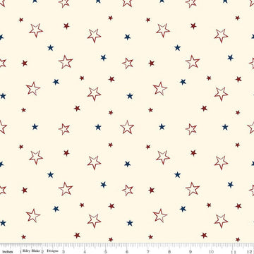 Image of American Honor Stars Cream quilting cotton fabric by Vicki Gifford for Riley Blake Designs. Features stars on a cream background. Cute Little Fabric Shop