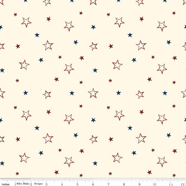 Image of American Honor Stars Cream quilting cotton fabric by Vicki Gifford for Riley Blake Designs. Features stars on a cream background. Cute Little Fabric Shop