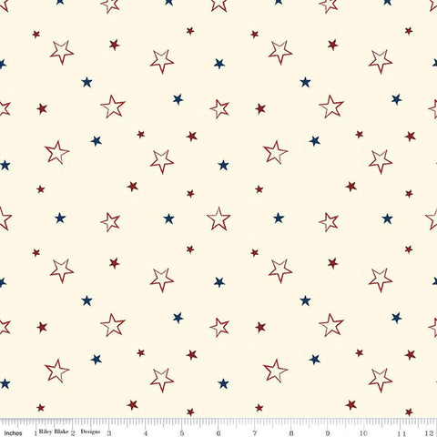 Image of American Honor Stars Cream quilting cotton fabric by Vicki Gifford for Riley Blake Designs. Features stars on a cream background. Cute Little Fabric Shop