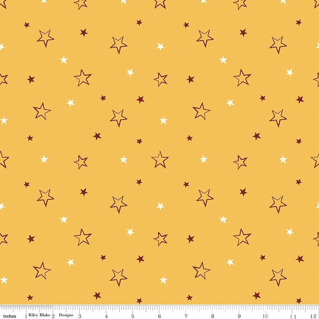 Image of American Honor Stars Yellow quilting cotton fabric by Vicki Gifford for Riley Blake Designs. Features stars on a yellow background. Cute Little Fabric Shop