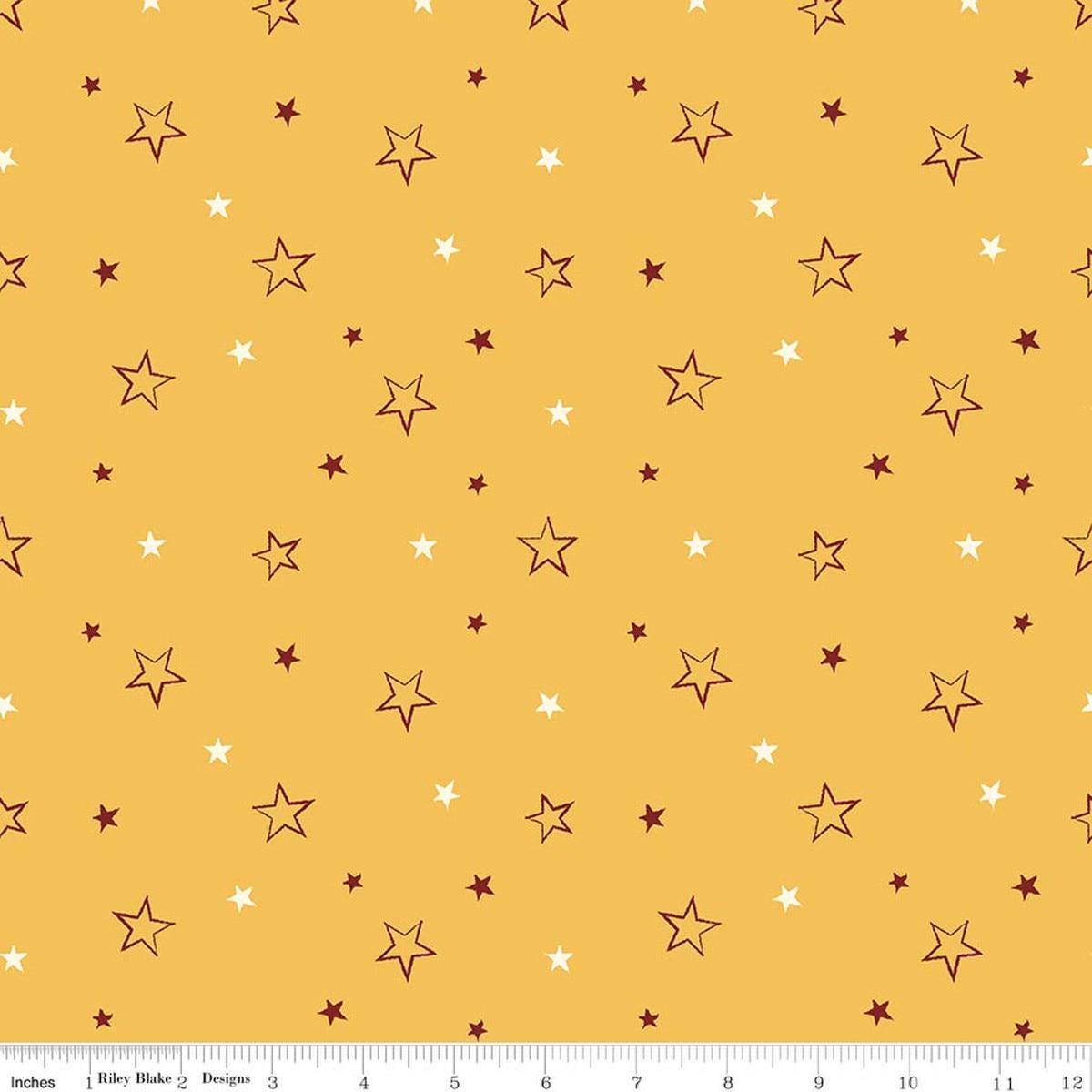 Image of American Honor Stars Yellow quilting cotton fabric by Vicki Gifford for Riley Blake Designs. Features stars on a yellow background. Cute Little Fabric Shop