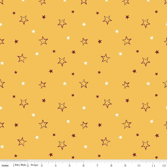 Image of American Honor Stars Yellow quilting cotton fabric by Vicki Gifford for Riley Blake Designs. Features stars on a yellow background. Cute Little Fabric Shop