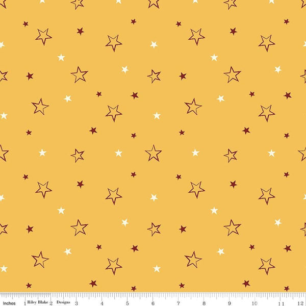 Image of American Honor Stars Yellow quilting cotton fabric by Vicki Gifford for Riley Blake Designs. Features stars on a yellow background. Cute Little Fabric Shop