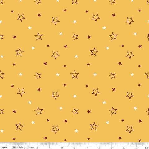 Image of American Honor Stars Yellow quilting cotton fabric by Vicki Gifford for Riley Blake Designs. Features stars on a yellow background. Cute Little Fabric Shop