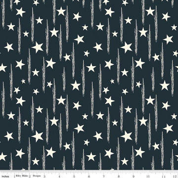 Image of American Honor Stars & Stripes Navy quilting cotton fabric by Vicki Gifford for Riley Blake Designs. Features stars on a blue background. Cute Little Fabric Shop